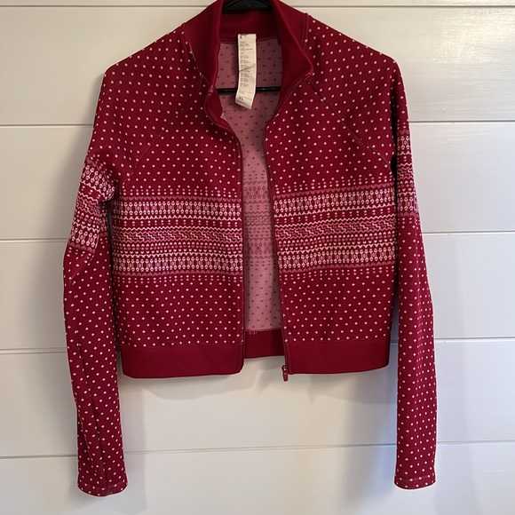 Fabletics Spiced Apple Festive Fair Isle Holiday Seamless Cropped Jacket size XL - Picture 8 of 12